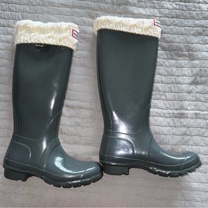 Hunter Tall Boots Stone Blue 6 with Welly Wool Blend Socks Winter Rain